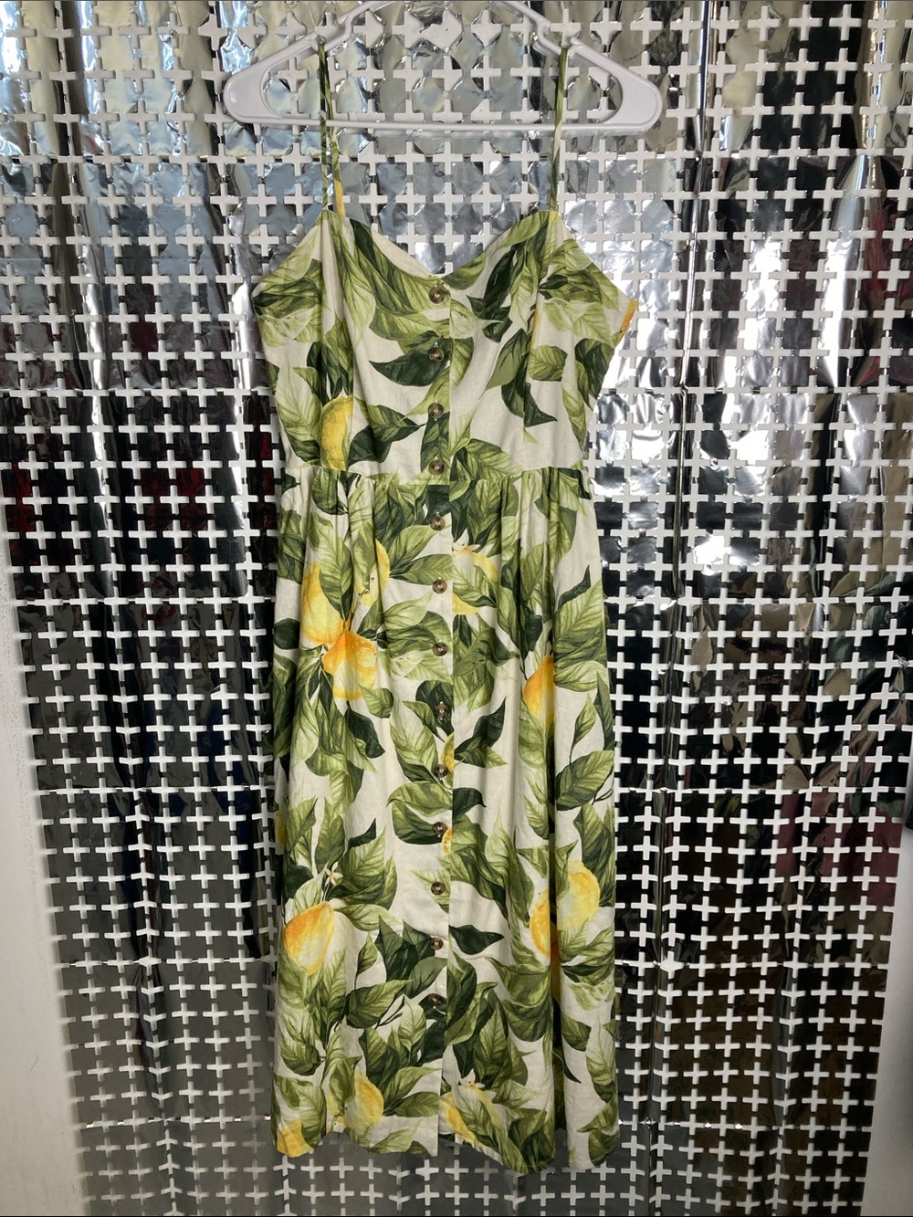 H&M Lemon-Print Midi Sundress in Green & White